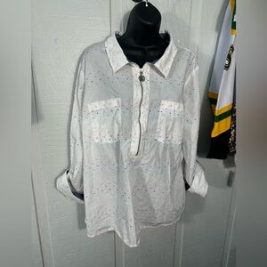 Tommy Hilfiger White with Multicolored Flecks 1/2 Button Long Sleeve SZ XXL EUC
